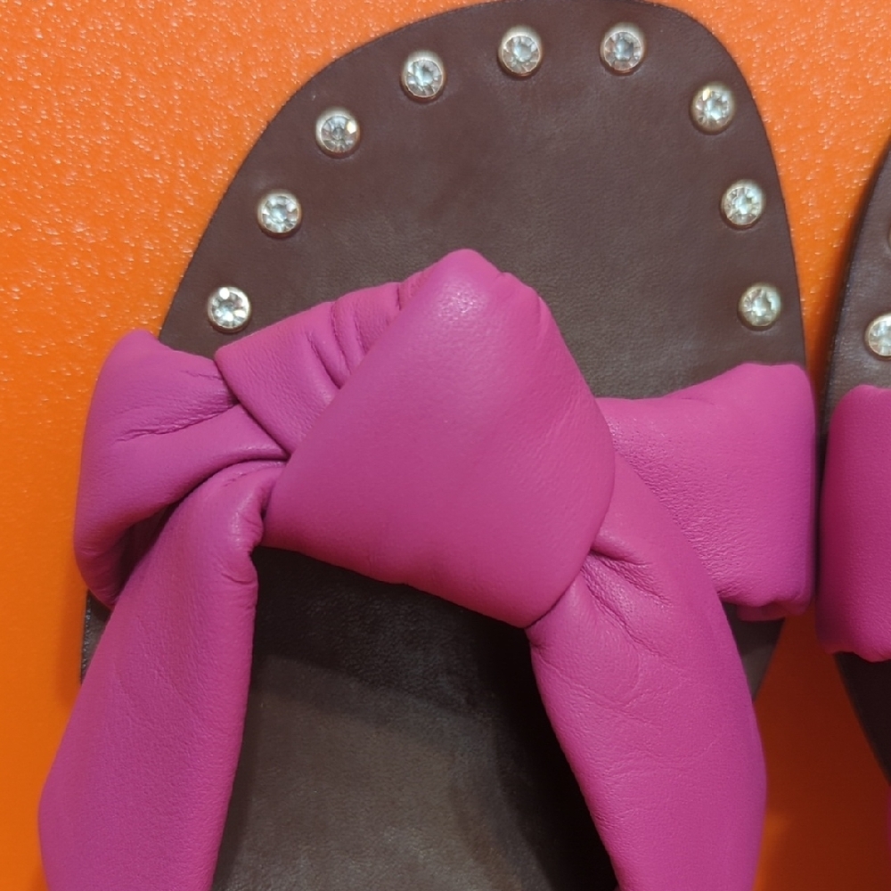 Steve Madden Pink and Brown Bow Slide Sandals - Picture 3 of 8